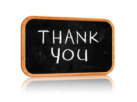 Thank you text on isolated black boardの写真素材