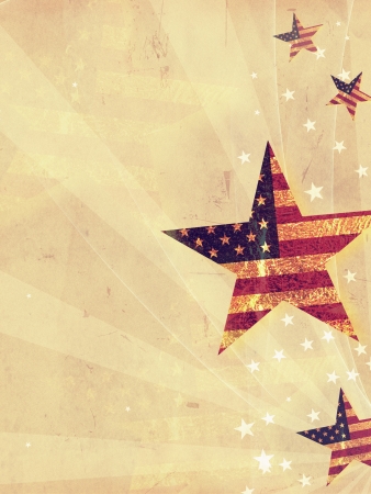 stars with USA flag and rays over old paper backgroundの写真素材