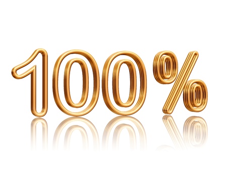 100 percent isolated 3d golden numbers with reflectionの写真素材