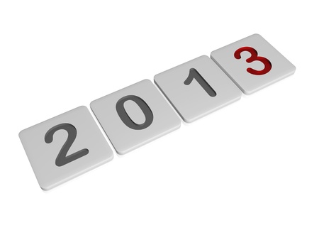 text year 2013 in 3d white tablets with grey and red figures like ciphersの写真素材