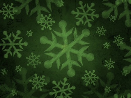 abstract green background with illustrated snowflakes, retro christmas cardの写真素材