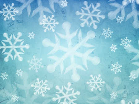 abstract blue background with illustrated striped snowflakes, retro christmas cardの写真素材