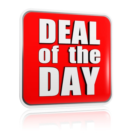 deal of the day button - 3d red banner with white text, business conceptの写真素材