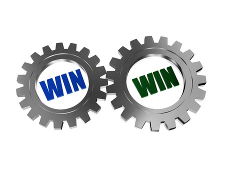 win win - words in 3d silver grey gearwheels, business conceptの写真素材