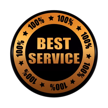best service 100 percentages - text in 3d golden black circle label with stars, business conceptの写真素材