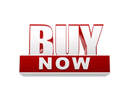 text buy now 3d red white banner, letters and block, business conceptの写真素材