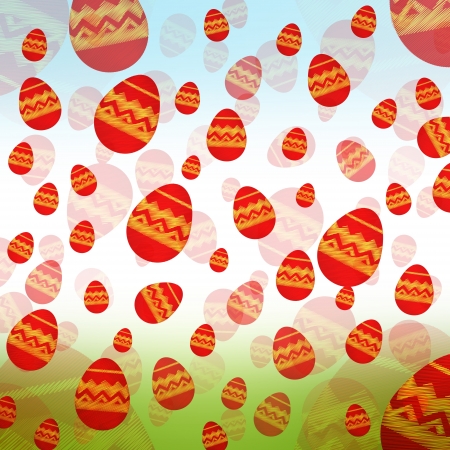 striped red easter eggs - white background with blue and greenの写真素材