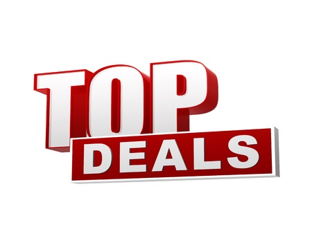 text top deals - 3d red white banner, letters and block, business conceptの写真素材