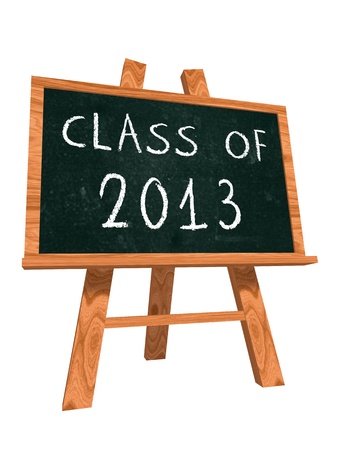 class of 2013 - chalk text on isolated easel blackboard, graduate education conceptの写真素材