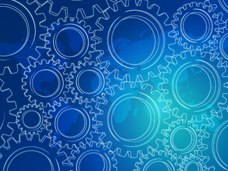 White Gears and world map over blue backgroundの写真素材