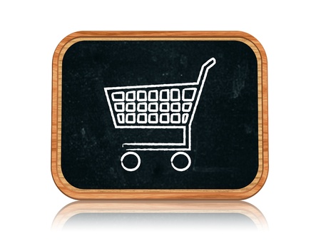 3d blackboard banner with chalk shopping cartの写真素材