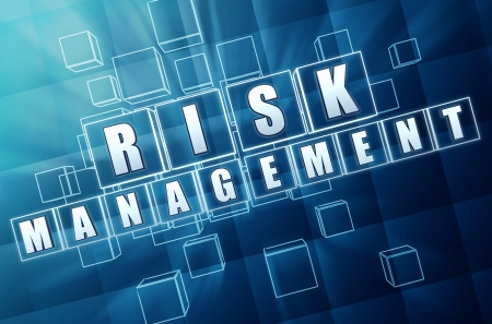 risk management - text in 3d blue glass cubes with white letters, business concept wordsの写真素材