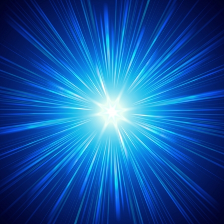 blue star with shining light rays, abstract backgroundの写真素材