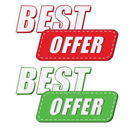 best offer in two colors labels, business shopping concept, flat designの写真素材