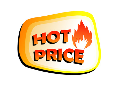 hot price text banner with flame sign, flat design label with fire symbol, business shopping conceptの写真素材