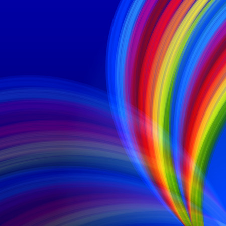 abstract multicolored rainbow lines like fountain over blue backgroundの写真素材