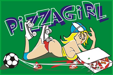 Pizza girl hit by a soccer ball のイラスト素材
