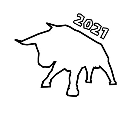 Big bull animal silhouette new year 2021 symbol white backgroundのイラスト素材