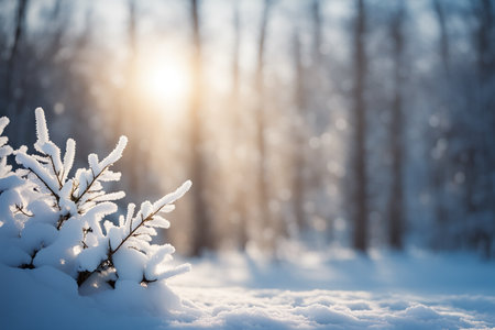 Forest covered by white snow landscape blurry background. AI generatedの素材