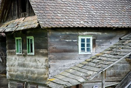 Old abandoned wooden house in Croatian rural.