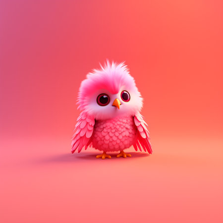 Cute pink owl on a pink background. 3D renderingの素材