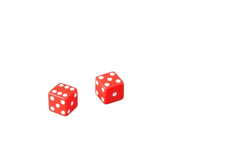 red game dice isolated on white background, casino, copy spaceの写真素材