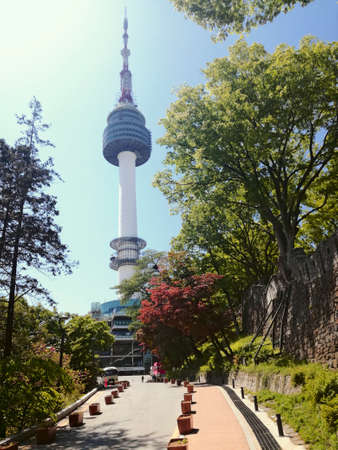 Seoul Namsan Tower is famous landmark and tourist destination. Seoul, South Korea - MAY 04, 2018.のeditorial素材