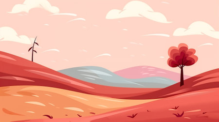 autumn mountain landscape. An atmosphere of calm and comfort. beautiful autumn background. Color drawing, illustration. Copy space.の素材