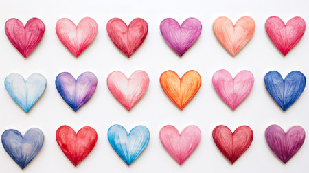 Color hearts set, illustration. Collection of colorful hearts on white background in pencil drawing, for design. Concept valentine's day, Love symbol.の素材
