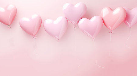 Pink heart-shaped balloons on a pink background, pastel colors. Concept Valentine's Day, wedding, Love symbol. Copy space.の素材