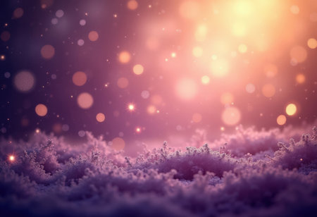 Festive mockup for greeting card. Snow-covered blurred bokeh background. Holiday, celebration, Christmas, New Year, Valentines Day. Copy spaceの素材
