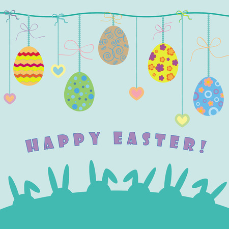 Illusration of easter card with eggs and rabbitsのイラスト素材