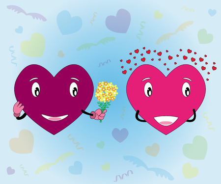 Illustration of lover smile hearts with flowersのイラスト素材