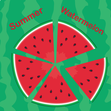 Vector  illustration of watermelon slices on green peelのイラスト素材