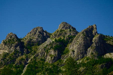 landscape of italian alps, four peaks sorrounded by pines and firs