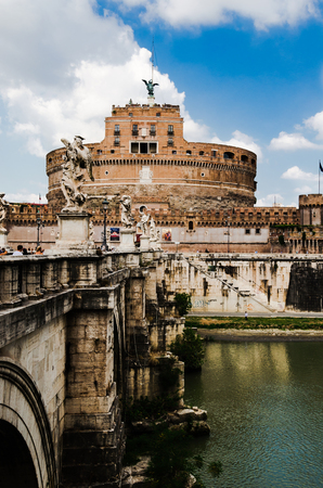 front view of Saint Anegel castle from the other bank of tevere river, on the left side view of the Saint Angel bridge. Romeのeditorial素材