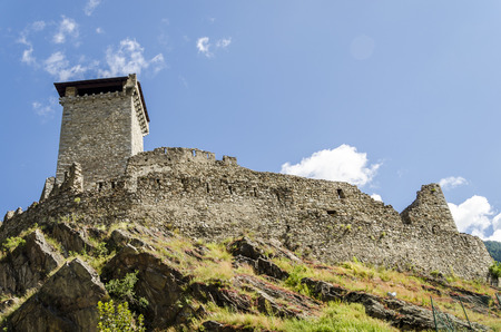 bottom view of the ruin of the castle in ossana, Italyの写真素材