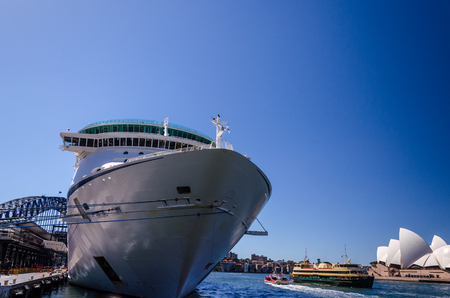 view of a cruise ship anchored at Sydney harbor. australia. travel. tourismのeditorial素材