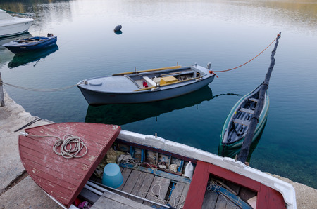 view of old boats at harbor. croatia, dalmatiaの写真素材