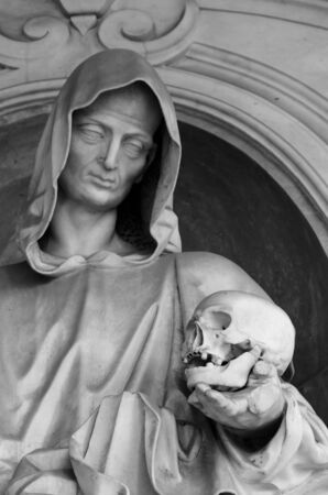 view of a marble sculptured skull, symbol of deathの写真素材