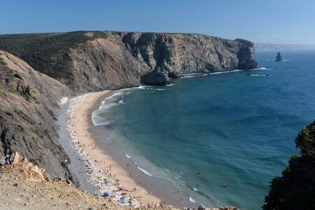 view of the arrifana beach in alentejo / algarve during summer