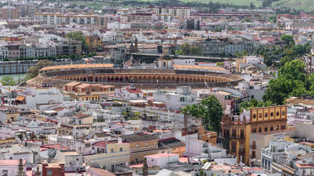 aerial view of the bullfight arena in seville. andalucia, spain.のeditorial素材