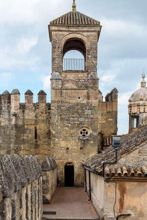 view of the tower of alcazara in corboda sorrounded by palms and orange trees. spain . andalusiaのeditorial素材
