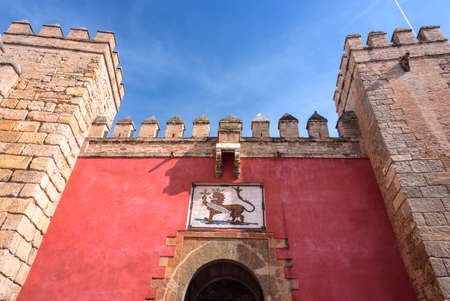 entrance of alcazar (real palace)  in seville. andalucia. spainのeditorial素材