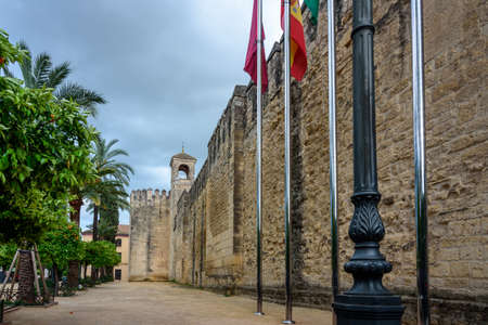 view of the exterior wall of alcazar in cordoba.の写真素材