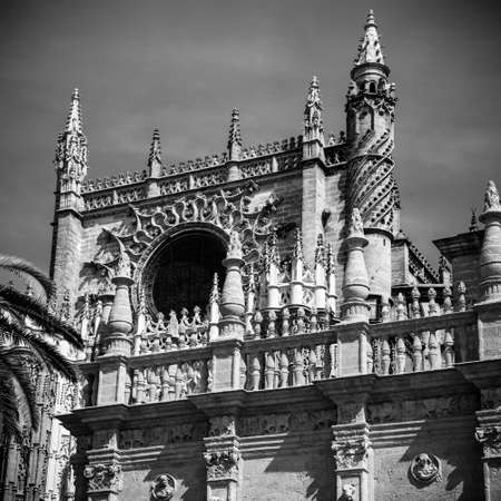 detail of the cathedral in seville, spain. black and whiteの写真素材