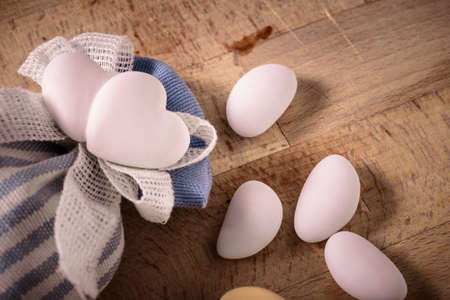 still life with sugared almonds. gift for wedding and newborn celebrationの写真素材