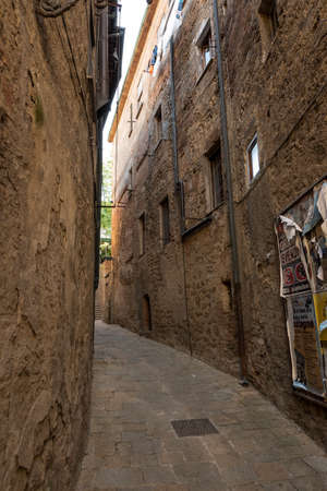 Charming little tight narrow streets of Volterra town in Tuscany, Italy, Europeのeditorial素材