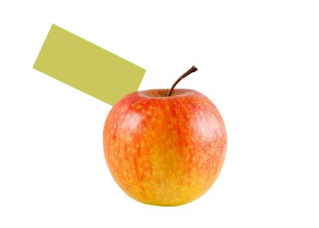 red apple,carry a blank card that is easy to write your own informationの写真素材