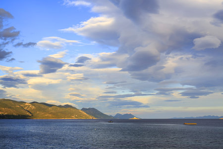 adriatic sea with mountains on Peljesac peninsulaの写真素材